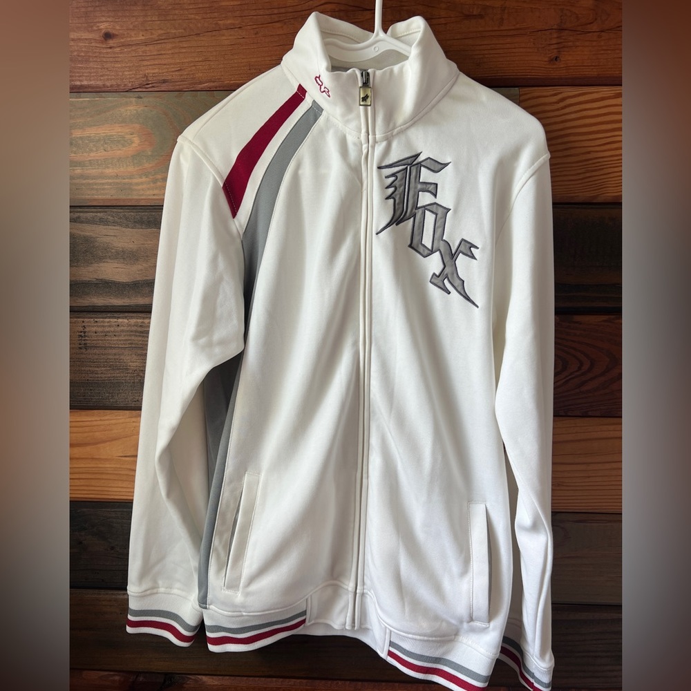 Fox Racing Full Zip Track Jacket White Cotton Blend Youth KXL